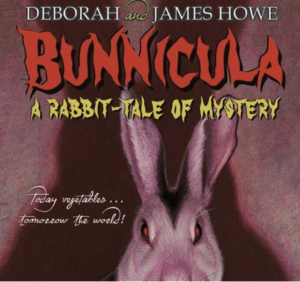 cover illustration of children's book 'bunnicula' a fictional story about a rabbit that sucks the life out of vegetables.